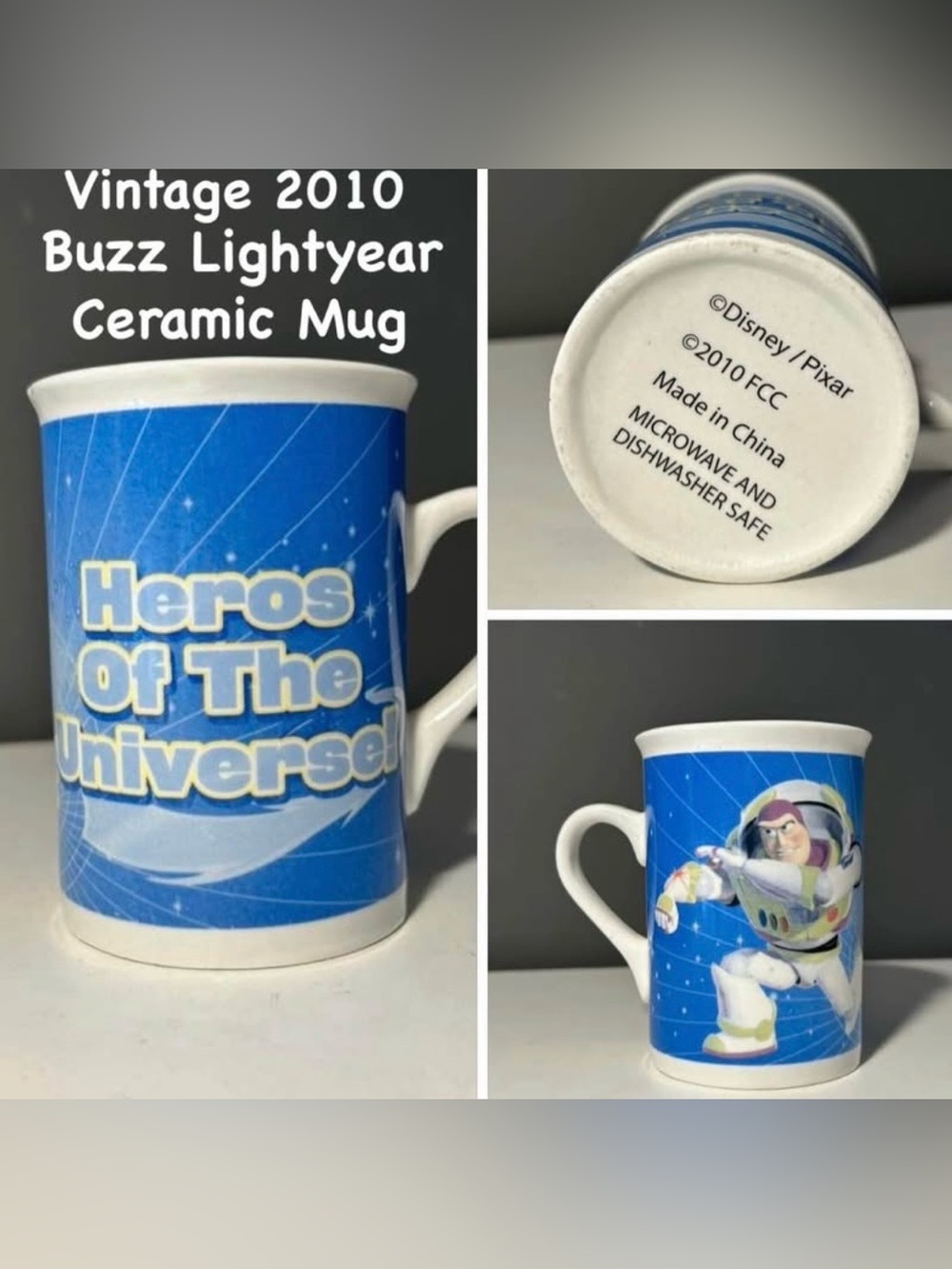 Disney Pixar Buzz Lightyear Blue Ceramic Mug - Heroes of the Universe,Pre-Owned